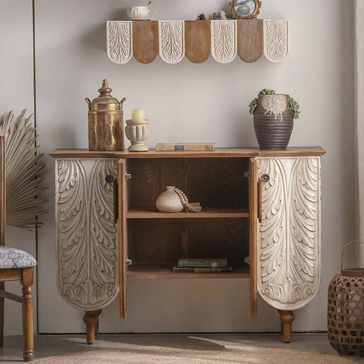 French Vintage Embossed Wood Console Table