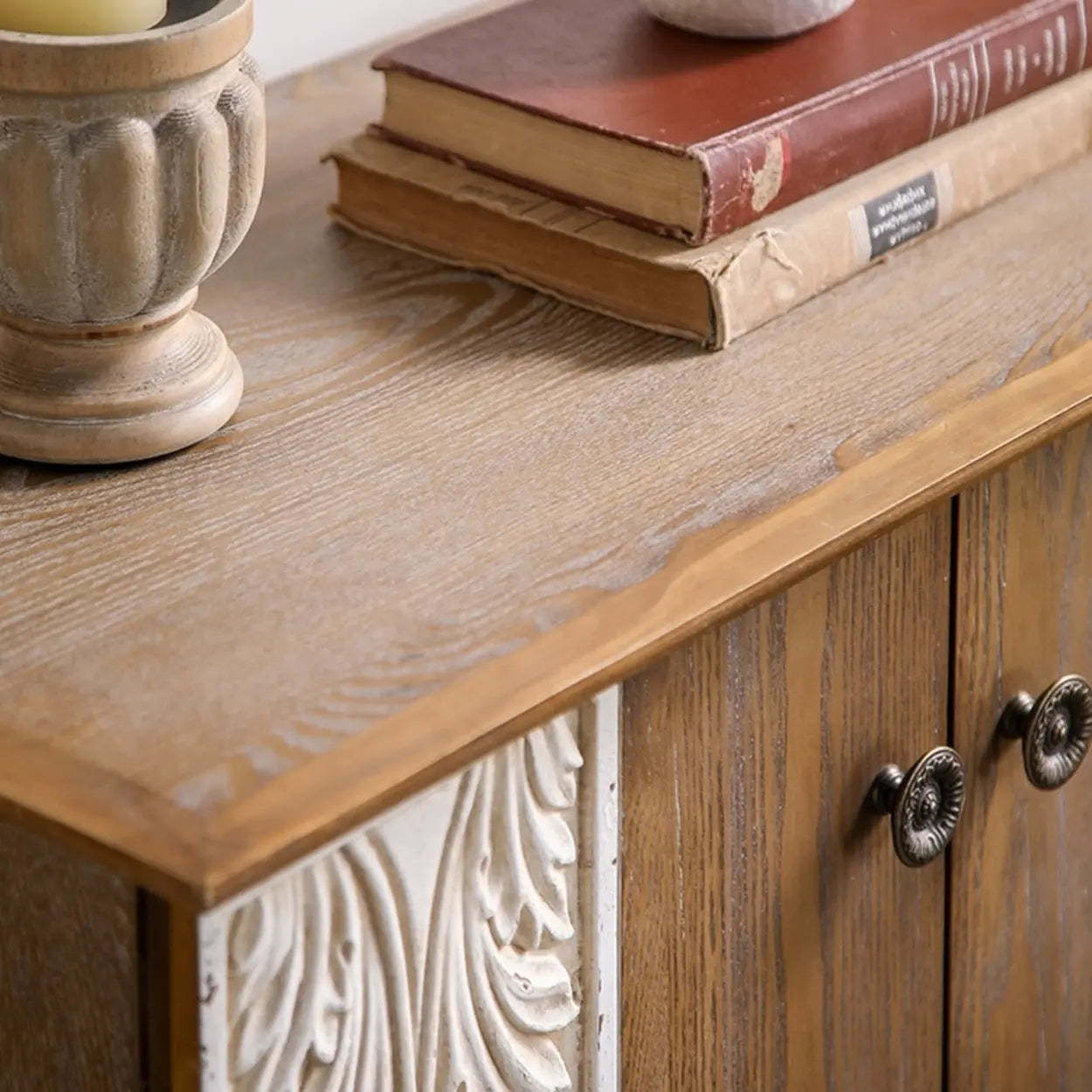 French Vintage Embossed Wood Console Table