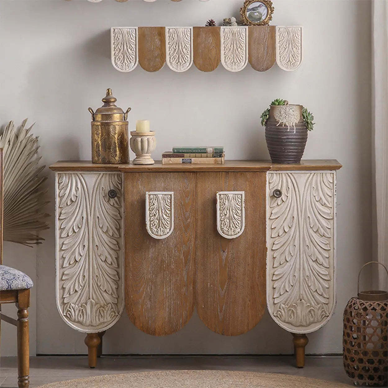 French Vintage Embossed Wood Console Table