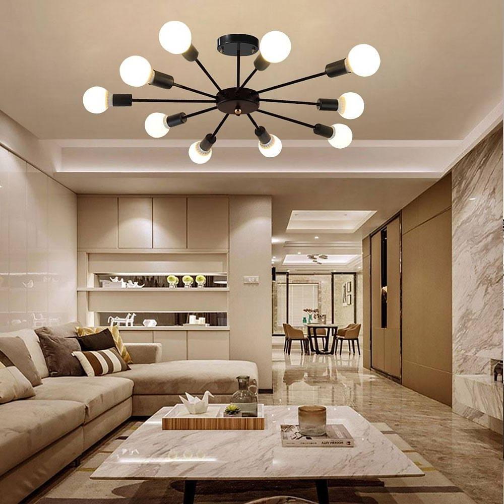 Industrial Sputnik Modern Black 10-Bulb Chandelier