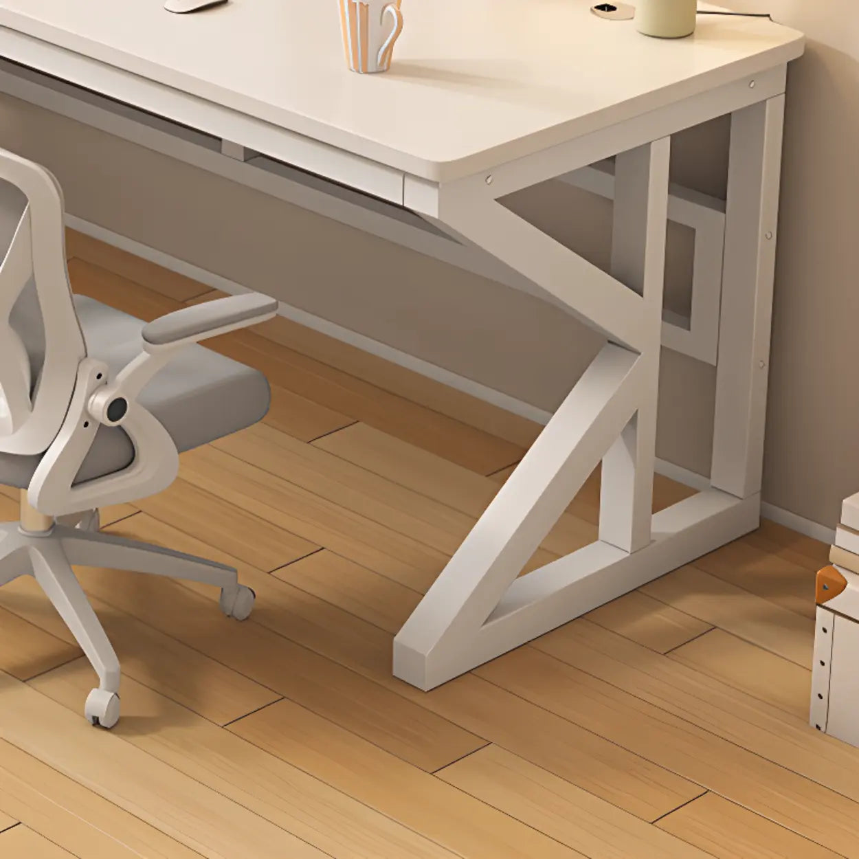 Functional White Wood Rectangle Double Computer Desk — White / Table Only