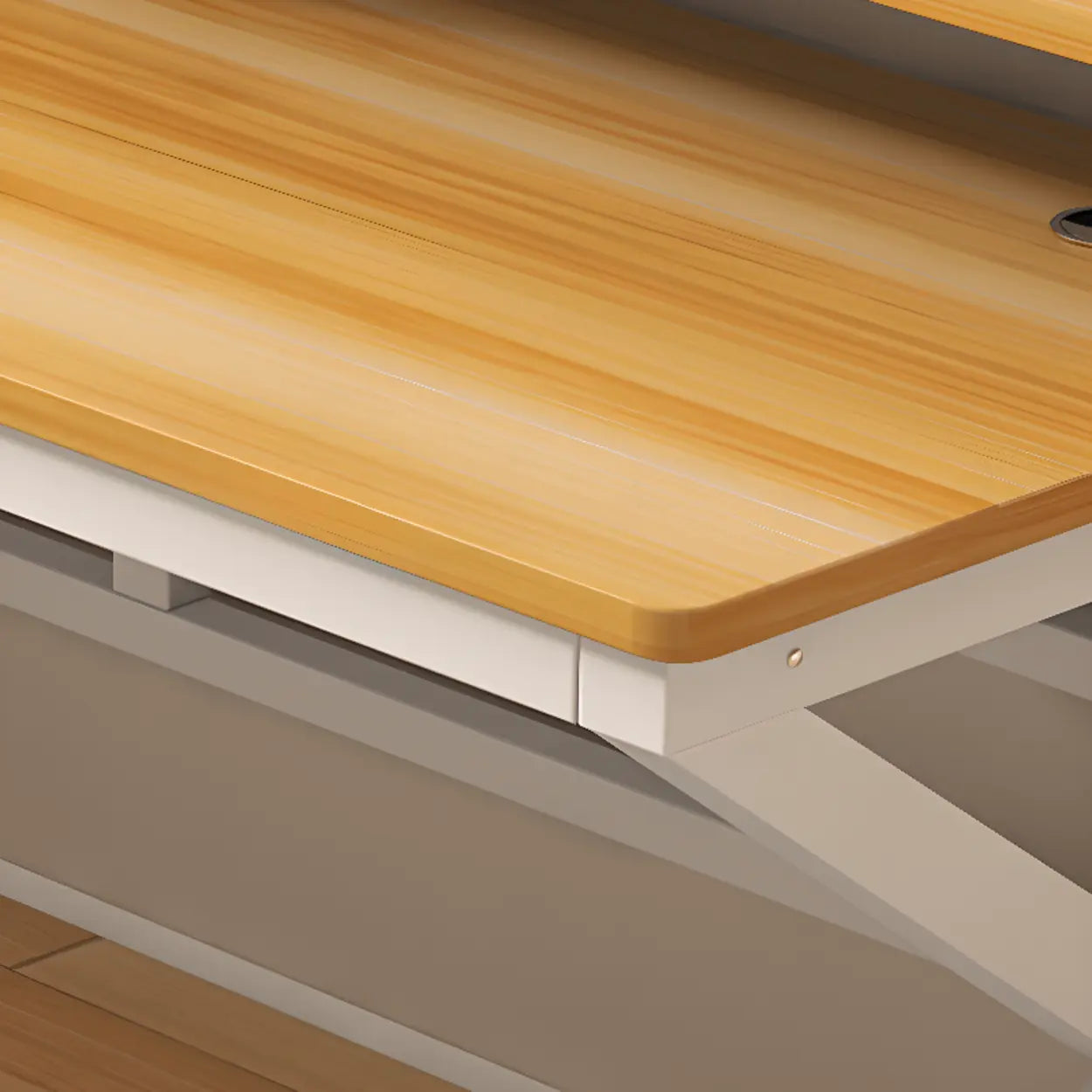 Functional White Wood Rectangle Double Computer Desk — White-Black / Table Only