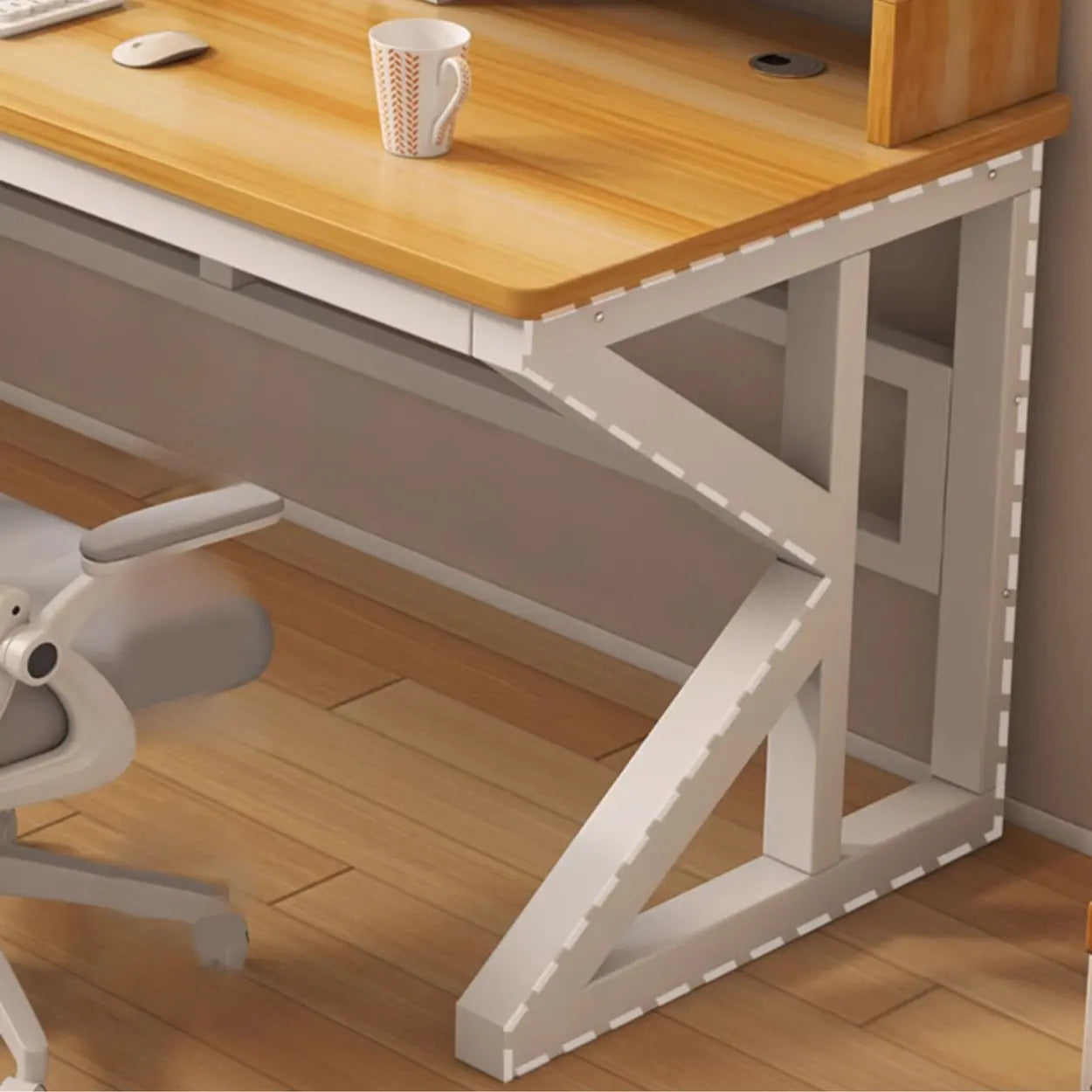 Functional White Wood Rectangle Double Computer Desk — Pink-White / Table Only