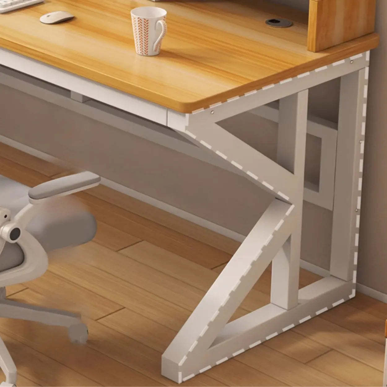 Functional White Wood Rectangle Double Computer Desk — Pink-White / Table Only