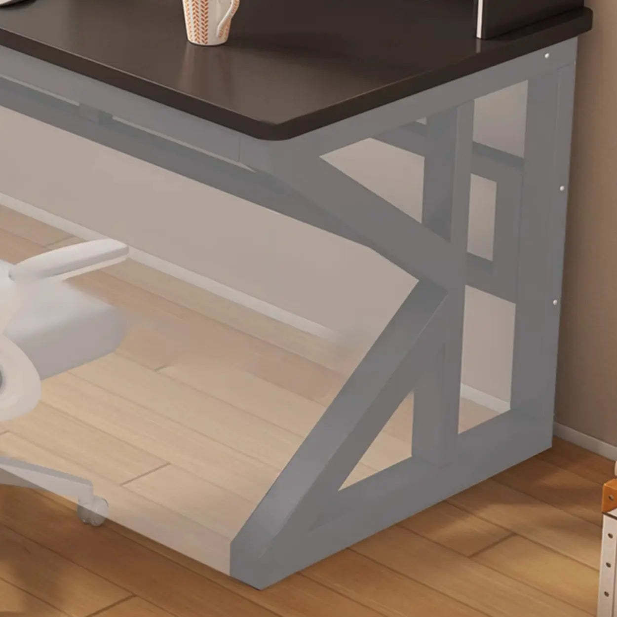 Functional White Wood Rectangle Double Computer Desk — Gray Oak/ White / Table Only