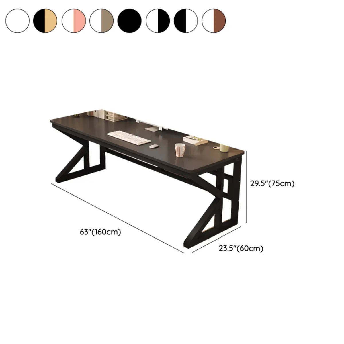 Functional White Wood Rectangle Double Computer Desk — Wood-Black / Table Only