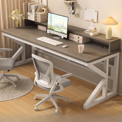 Functional White Wood Rectangle Double Computer Desk — Black / Table Only