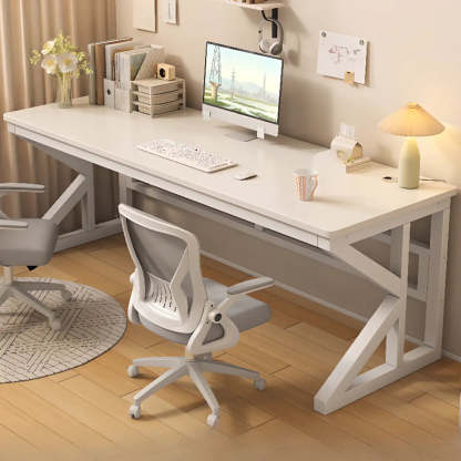 Functional White Wood Rectangle Double Computer Desk — Black / Table Only
