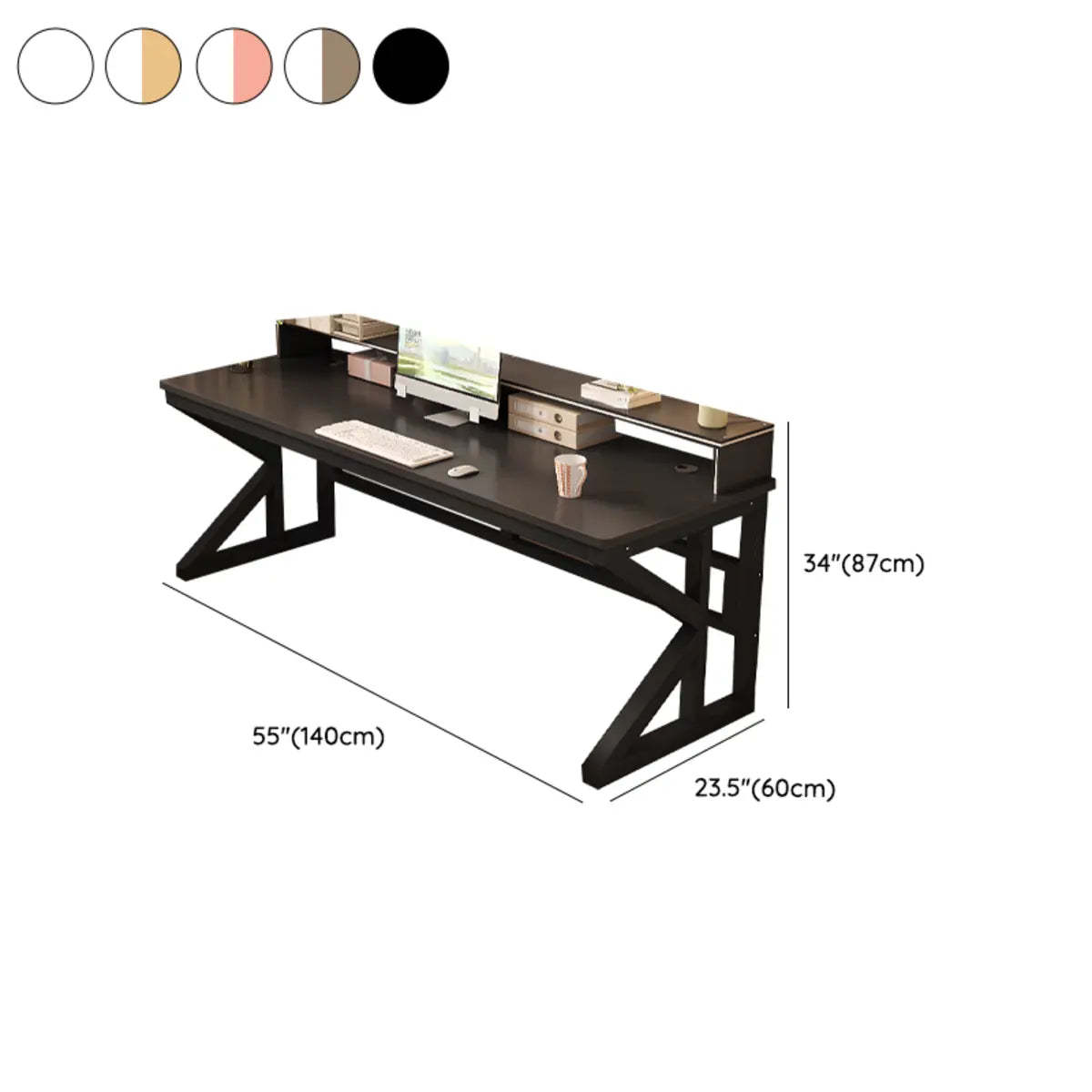 Functional White Wood Rectangle Double Computer Desk — Pink-White / Table Only