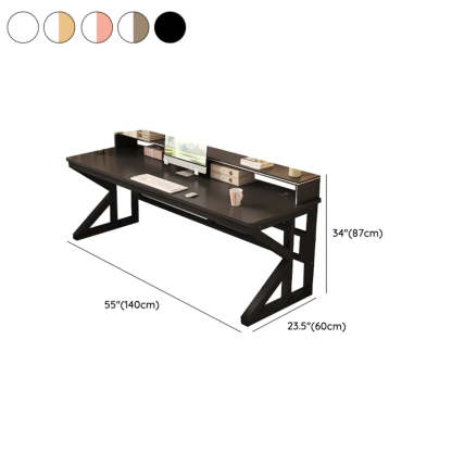 Functional White Wood Rectangle Double Computer Desk — Pink-White / Table Only