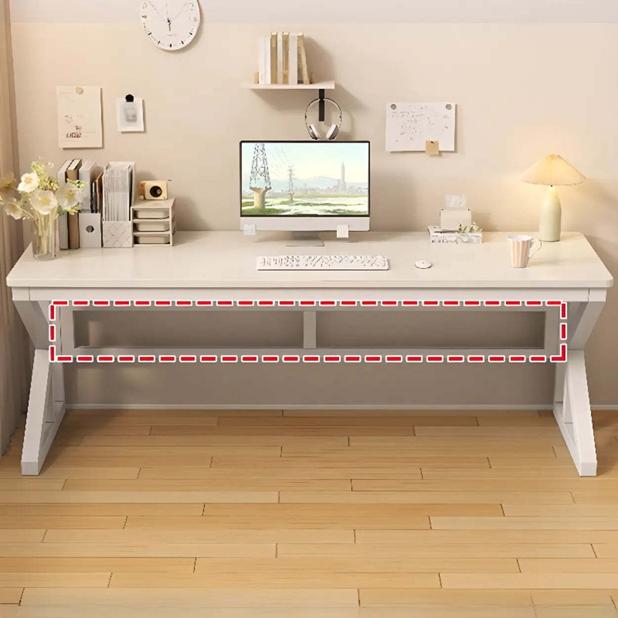 Functional White Wood Rectangle Double Computer Desk — White / Table Only
