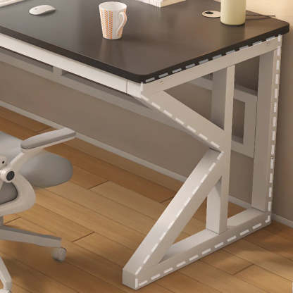 Functional White Wood Rectangle Double Computer Desk — Gray Oak/ White / Table Only