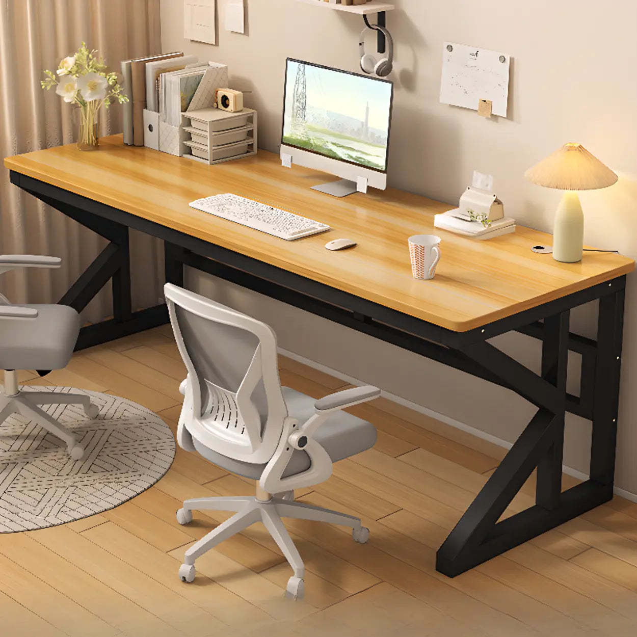 Functional computer wood desks for office — 39.4" L x 23.6" W x 29.5" H / Wood & Black