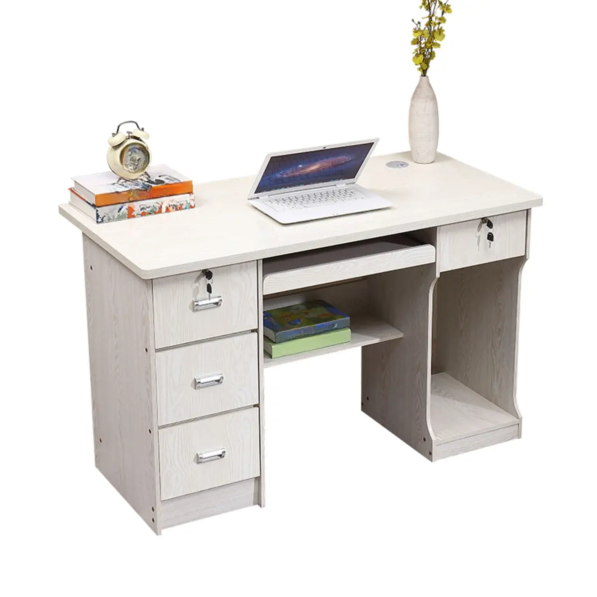 Functional Wood Keyboard Tray Drawer Computer Desk — Without Chairs / Red Brown