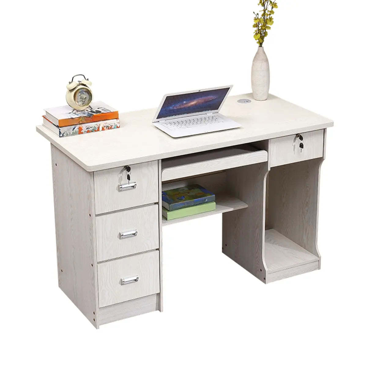 Functional Wood Keyboard Tray Drawer Computer Desk — Without Chairs / Red Brown