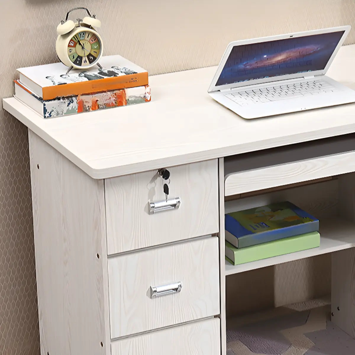 Functional Wood Keyboard Tray Drawer Computer Desk — Without Chairs / White