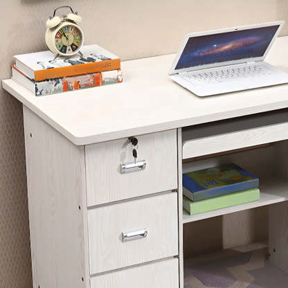 Functional Wood Keyboard Tray Drawer Computer Desk — Without Chairs / White
