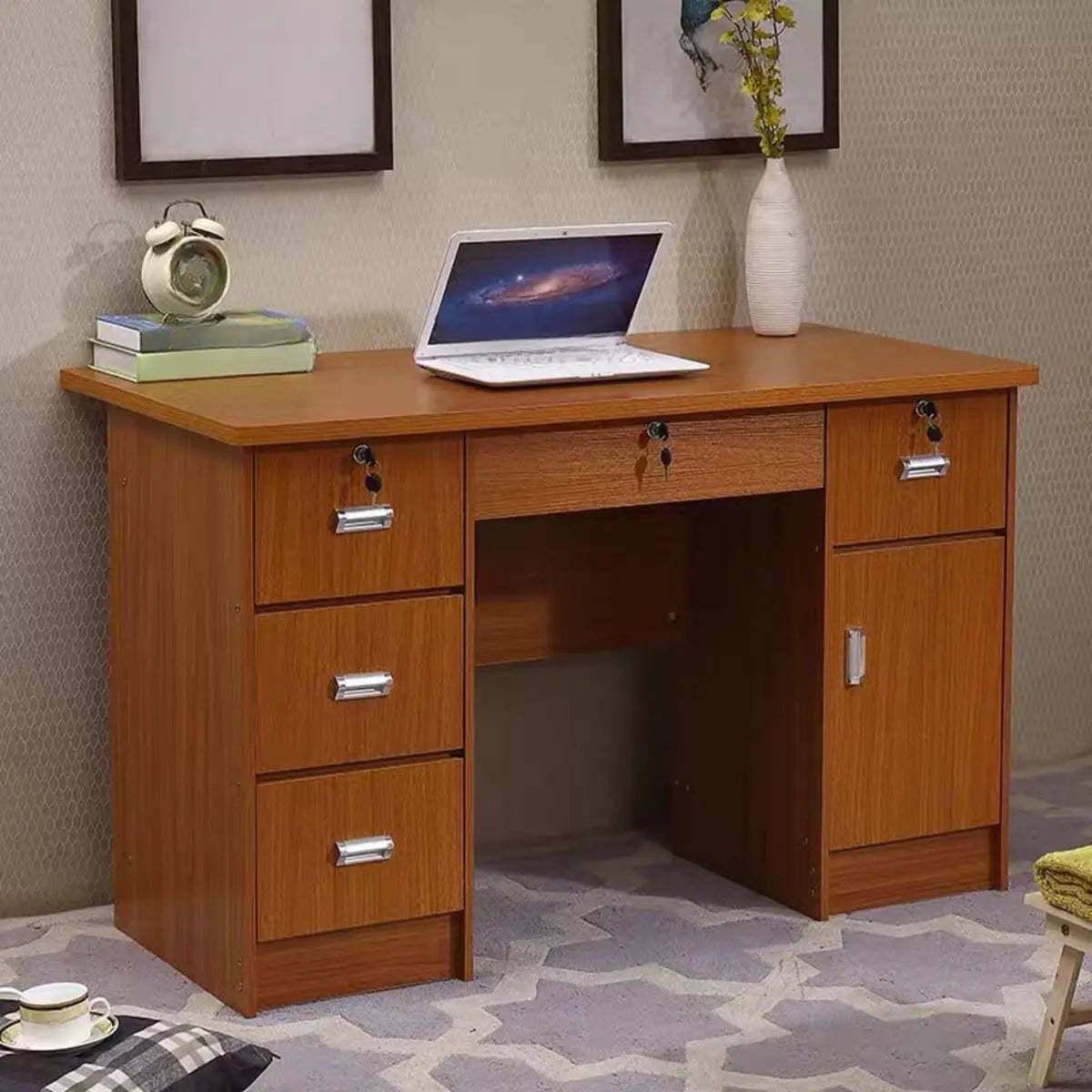 Functional Wood Keyboard Tray Drawer Computer Desk — Without Chairs / White