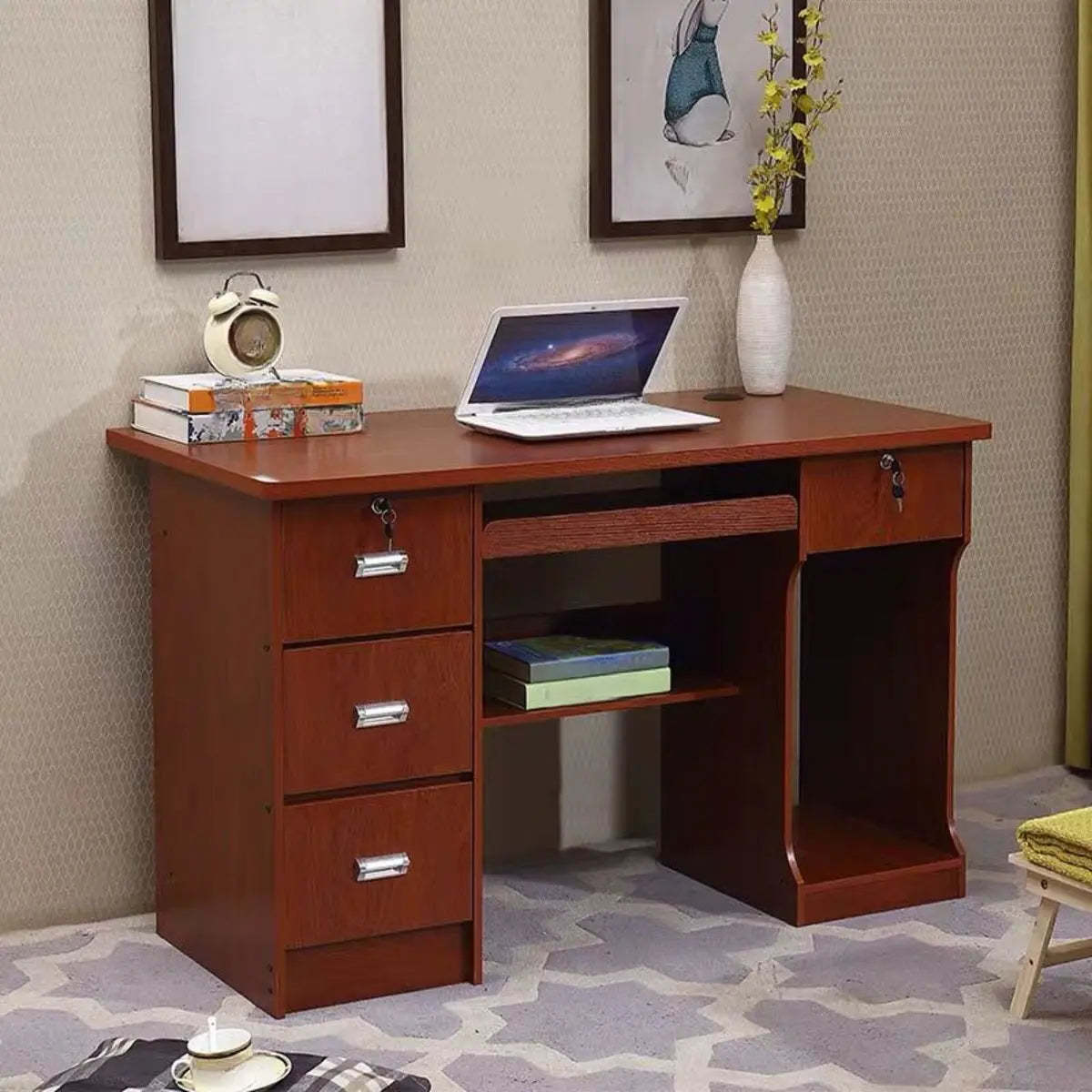 Functional Wood Keyboard Tray Drawer Computer Desk