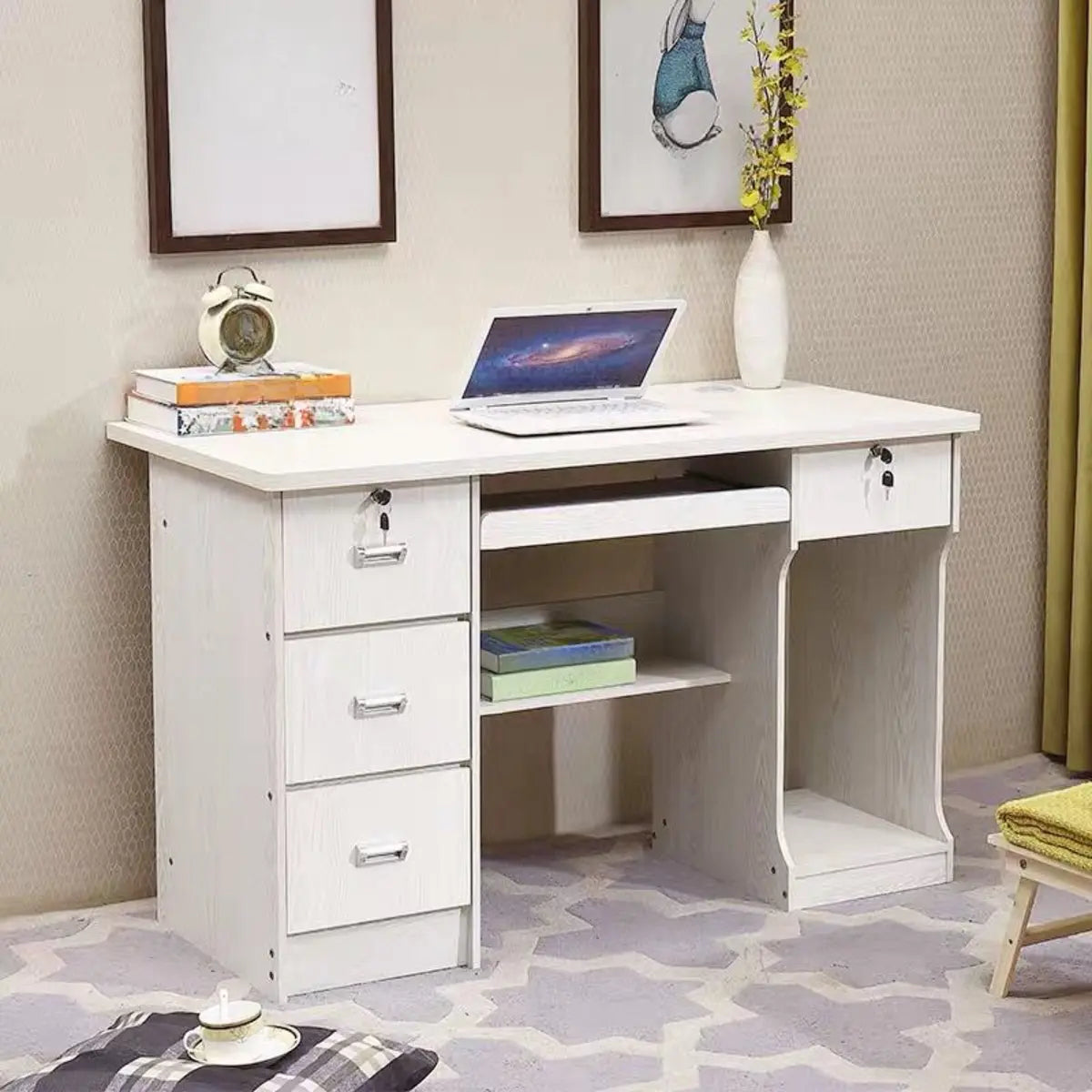 Functional Wood Keyboard Tray Drawer Computer Desk — Without Chairs / Brown