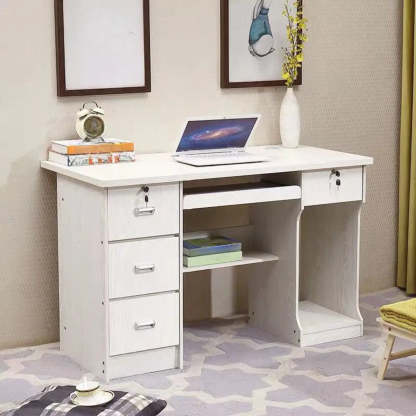 Functional Wood Keyboard Tray Drawer Computer Desk — Without Chairs / Brown