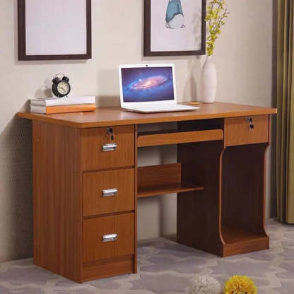 Functional Wood Keyboard Tray Drawer Computer Desk — Without Chairs / Brown