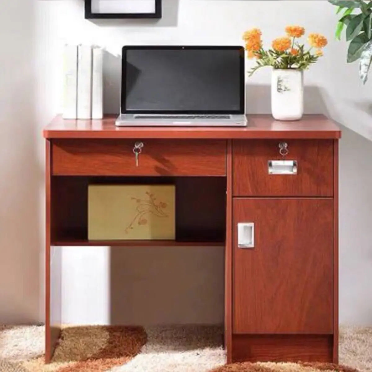 Functional Wood Keyboard Tray Drawer Computer Desk — Without Chairs / Light Wood