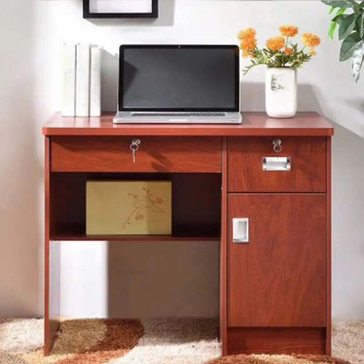 Functional Wood Keyboard Tray Drawer Computer Desk — Without Chairs / Light Wood