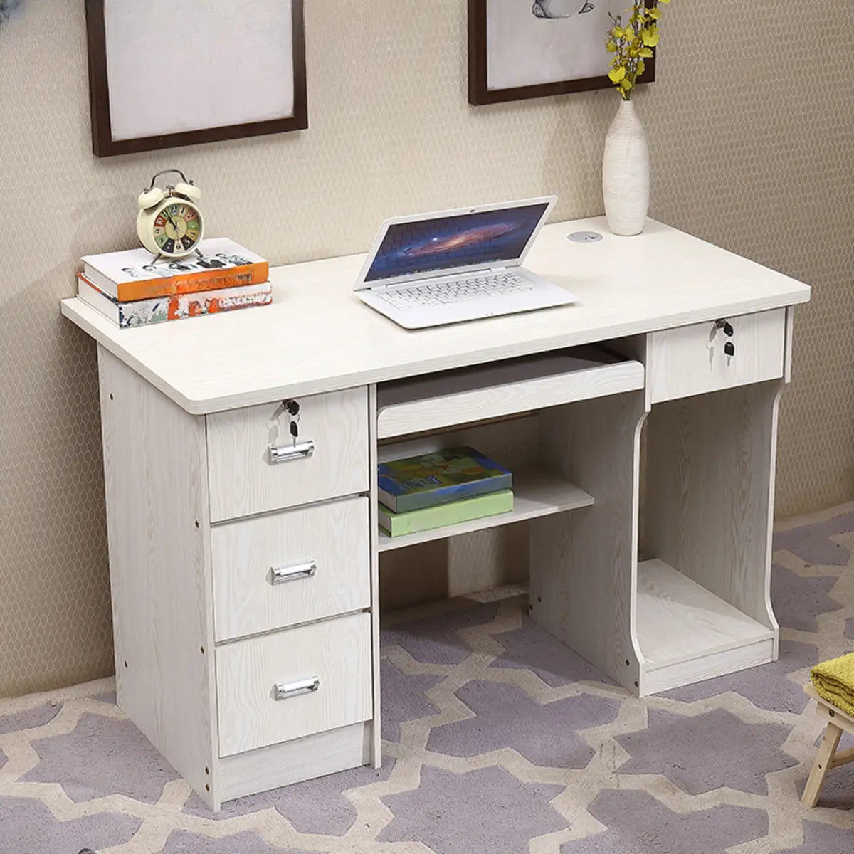 Functional Wood Keyboard Tray Drawer Computer Desk — Without Chairs / Natural