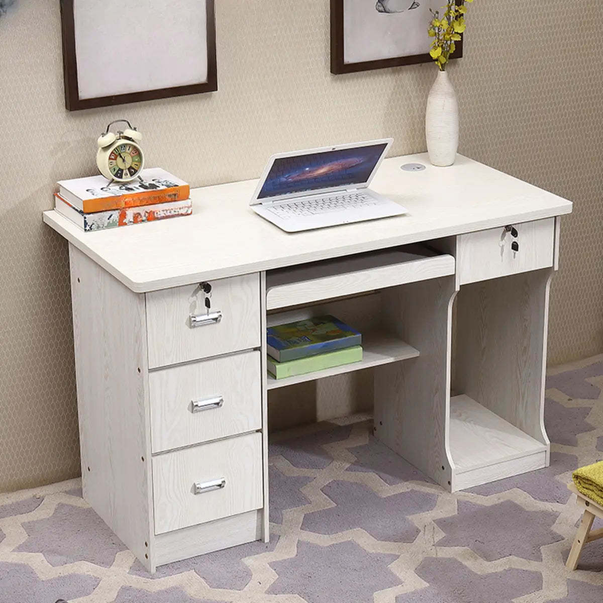 Functional Wood Keyboard Tray Drawer Computer Desk — Without Chairs / Natural