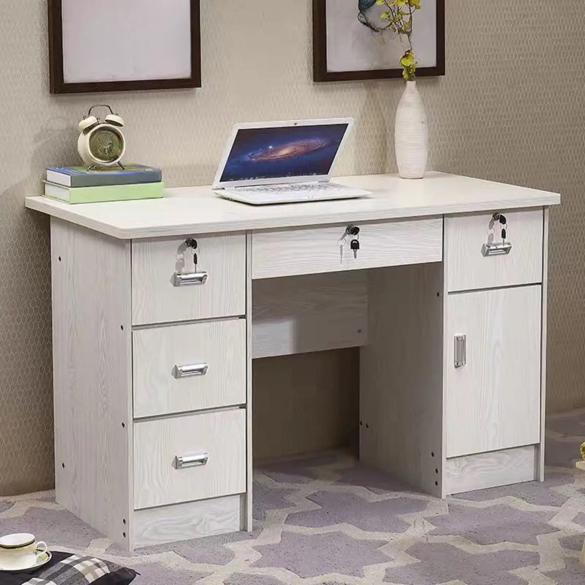 Functional Wood Keyboard Tray Drawer Computer Desk — Without Chairs / Nut-Brown