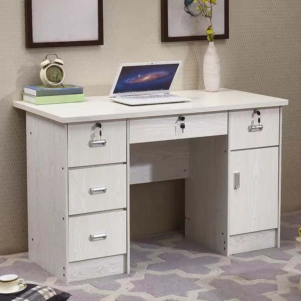 Functional Wood Keyboard Tray Drawer Computer Desk — Without Chairs / Nut-Brown