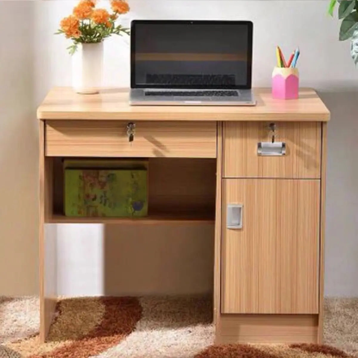Functional Wood Keyboard Tray Drawer Computer Desk — Without Chairs / Nut-Brown