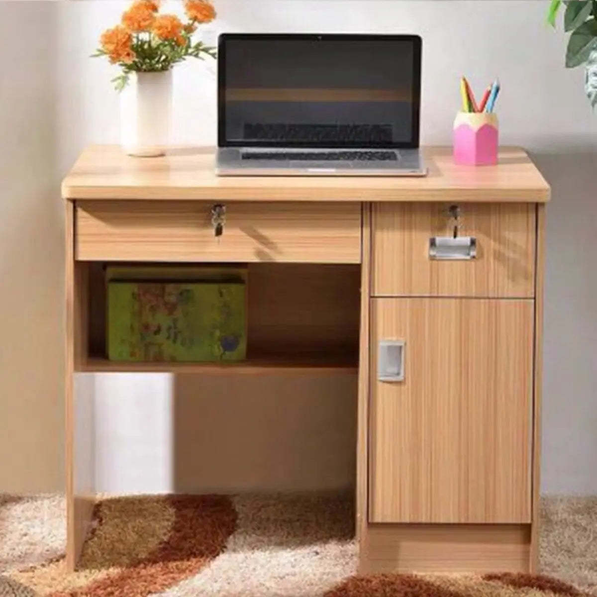 Functional Wood Keyboard Tray Drawer Computer Desk — Without Chairs / Nut-Brown