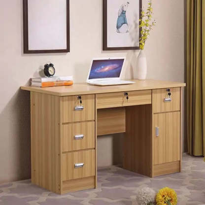 Functional Wood Keyboard Tray Drawer Computer Desk — Without Chairs / Red Brown