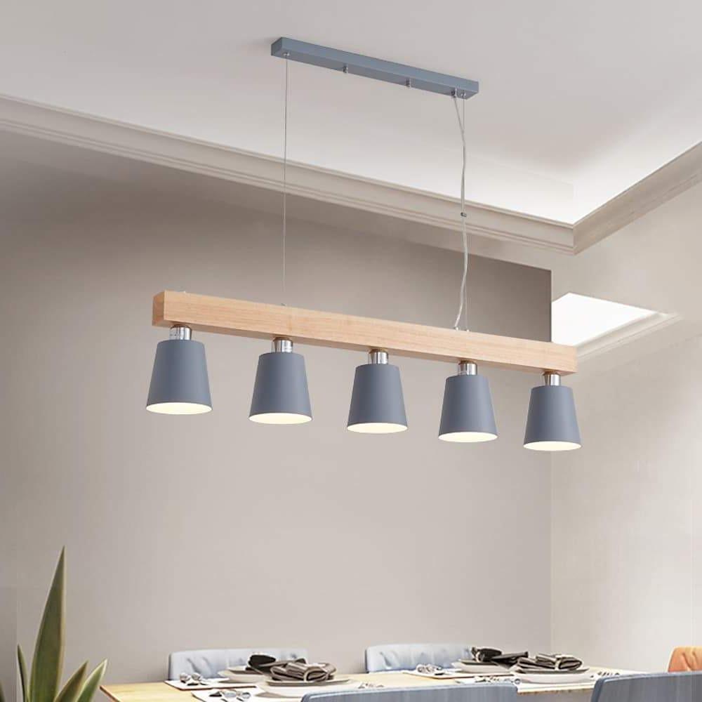 Row Farmhouse Metal Wood Bamboo Pendant Light