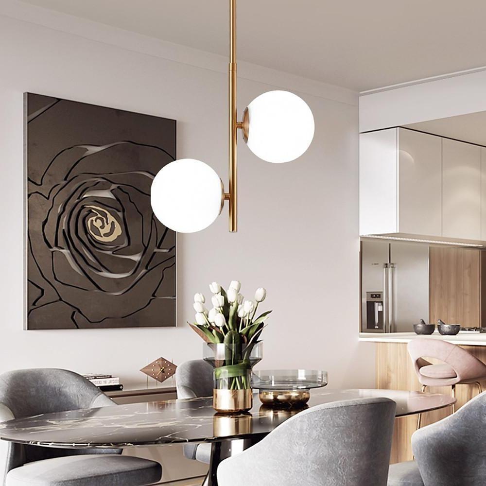 2-Light Ball Glass Metal LED Modern Pendant