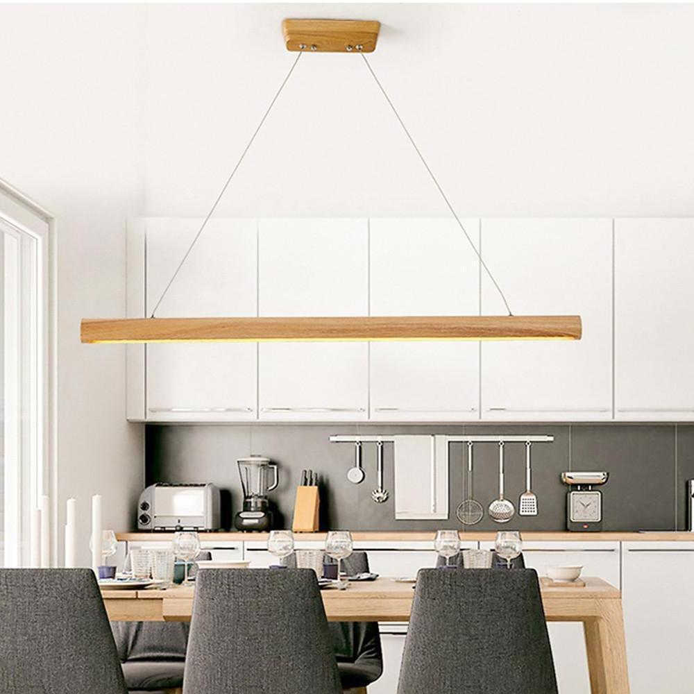 Wood Strip Design LED Modern Kitchen Pendant Lighting Chandeliers-Lighom