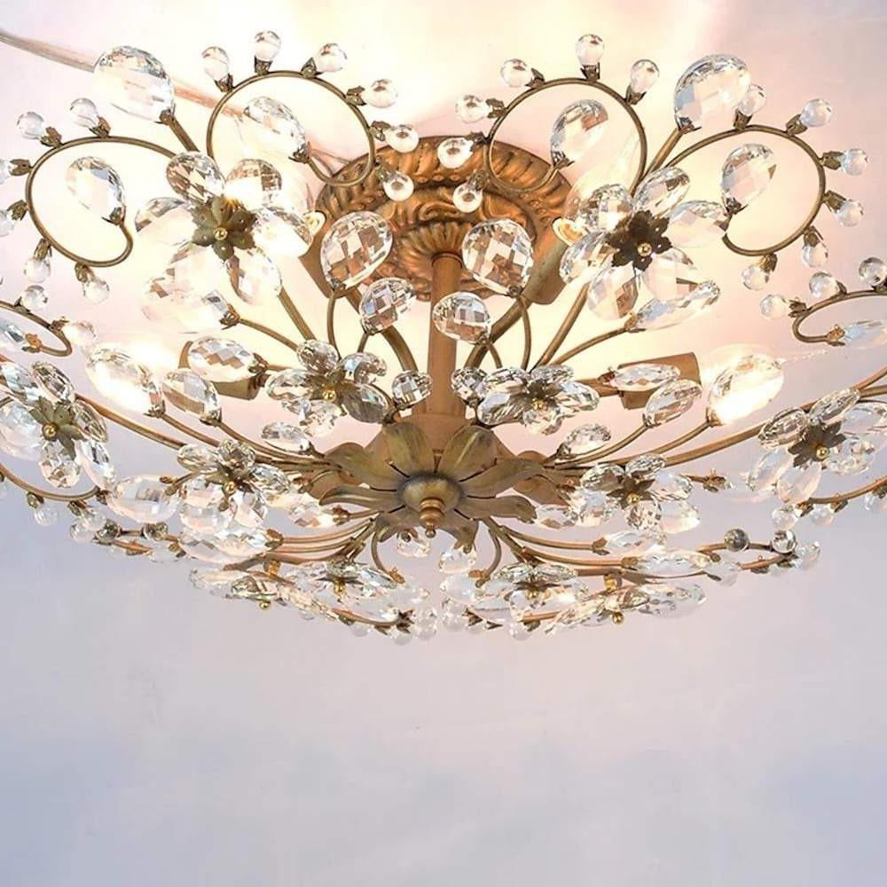6-light Crystal Flower LED Modern Chandeliers Flush Mount Ceiling Light-Lighom