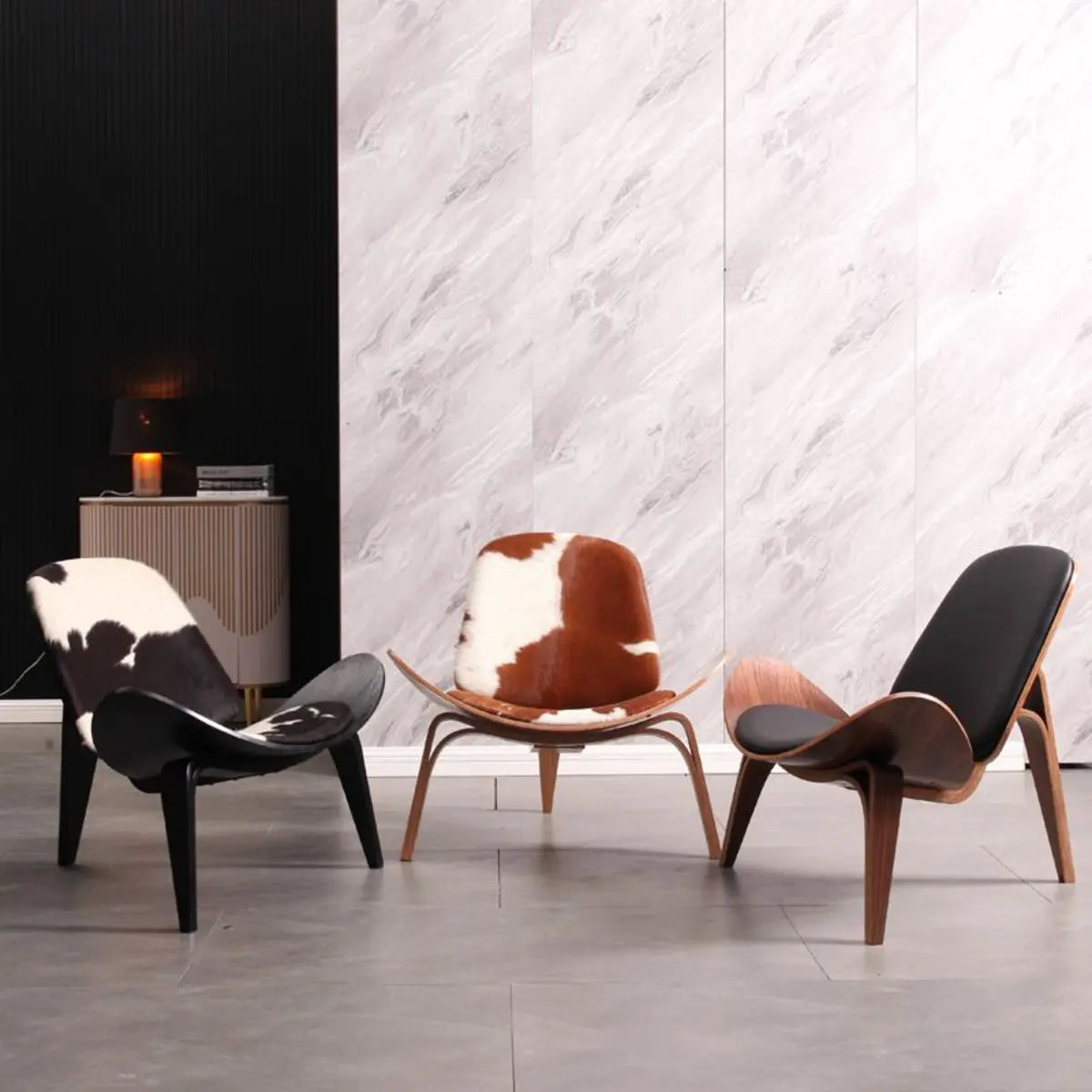 Genuine Leather Print Four Leg Side Chair — Black / Genuine Leather