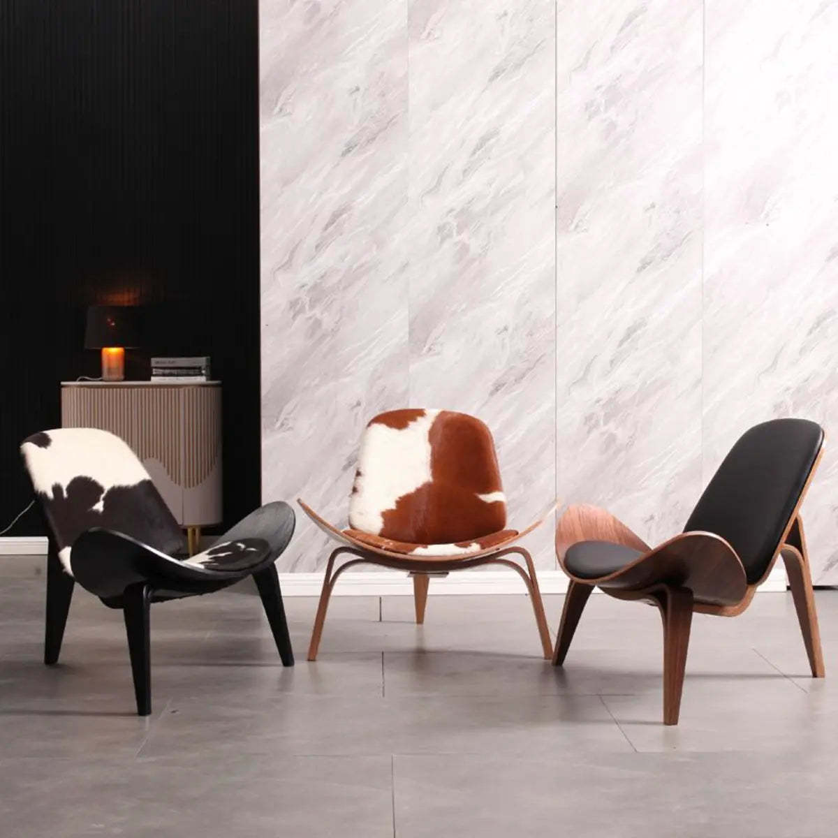 Genuine Leather Print Four Leg Side Chair — Black / Genuine Leather
