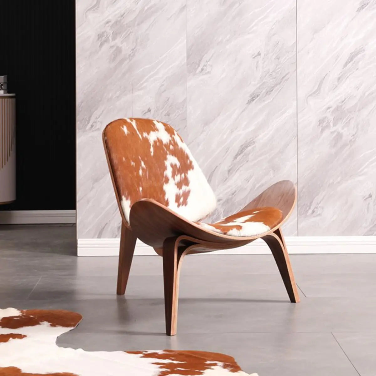 Genuine Leather Print Four Leg Side Chair — Black and White / Genuine Leather