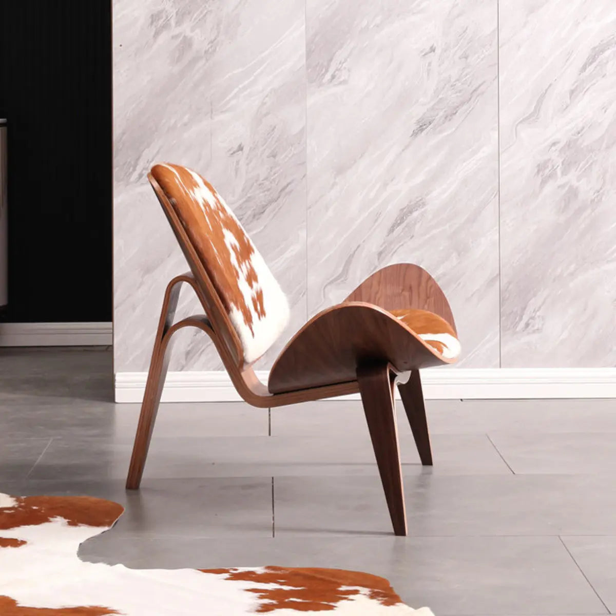 Genuine Leather Print Four Leg Side Chair — Brown/ White / Genuine Leather