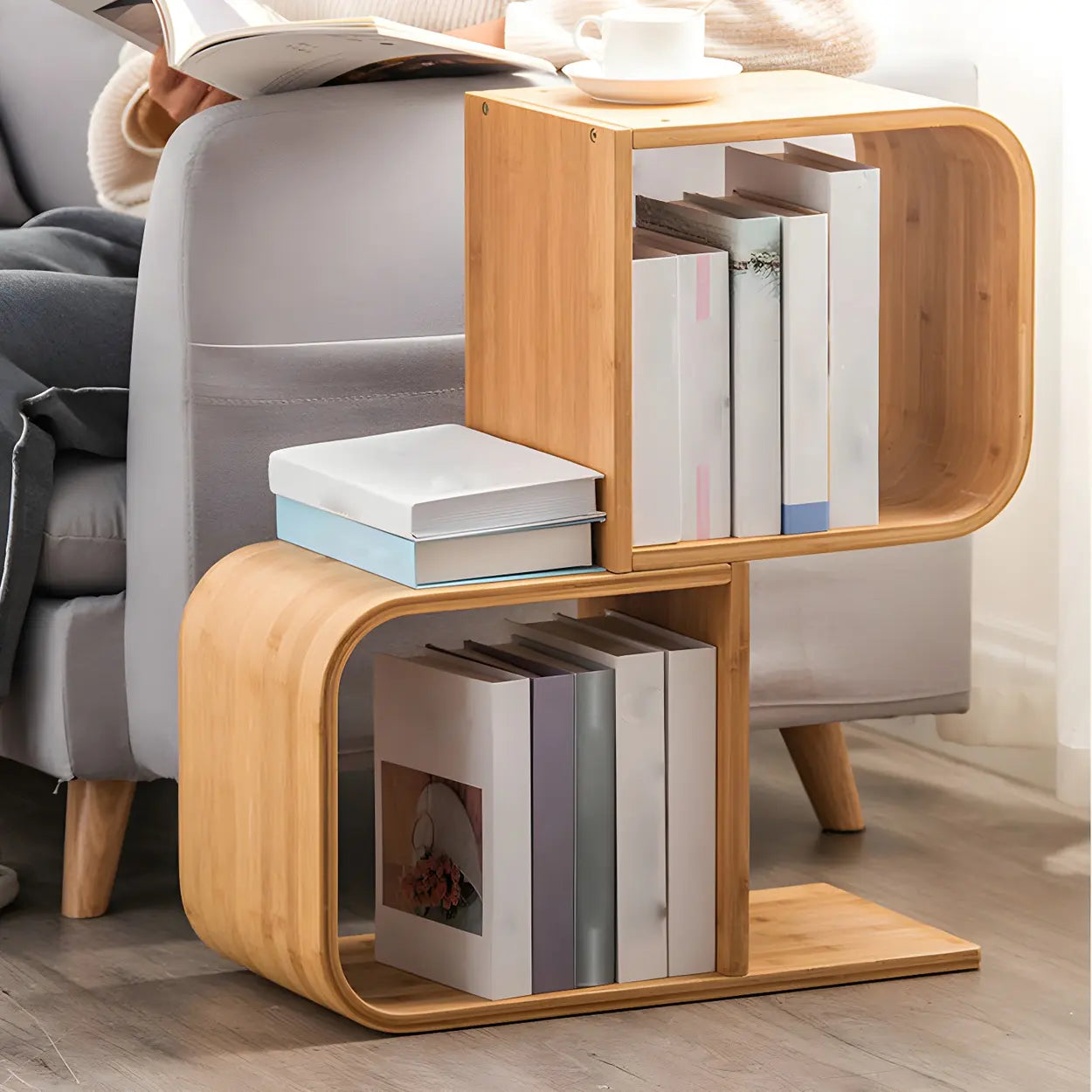 Natural Bamboo Geometric Open-Back Bookcase