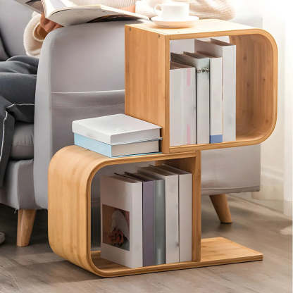 Natural Bamboo Geometric Open-Back Bookcase