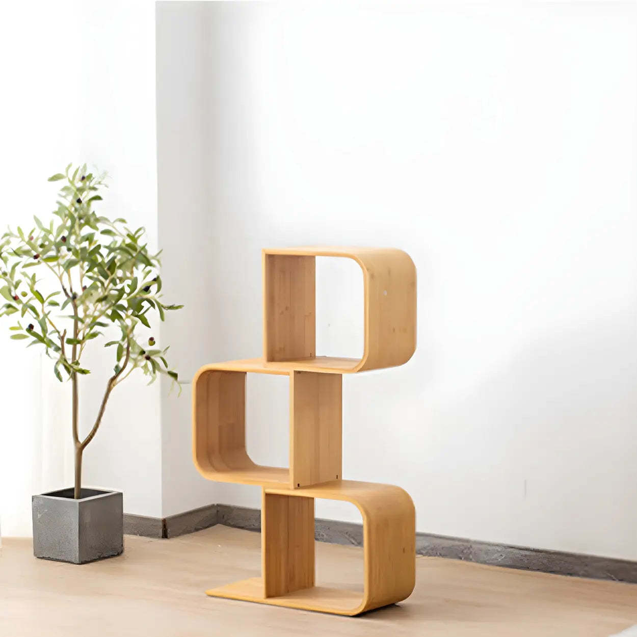 Natural Bamboo Geometric Open-Back Bookcase