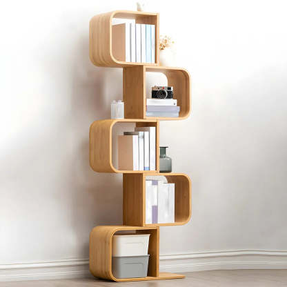 Natural Bamboo Geometric Open-Back Bookcase
