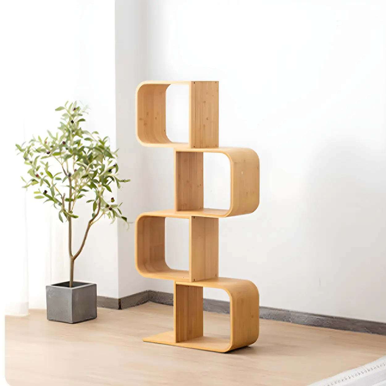 Natural Bamboo Geometric Open-Back Bookcase