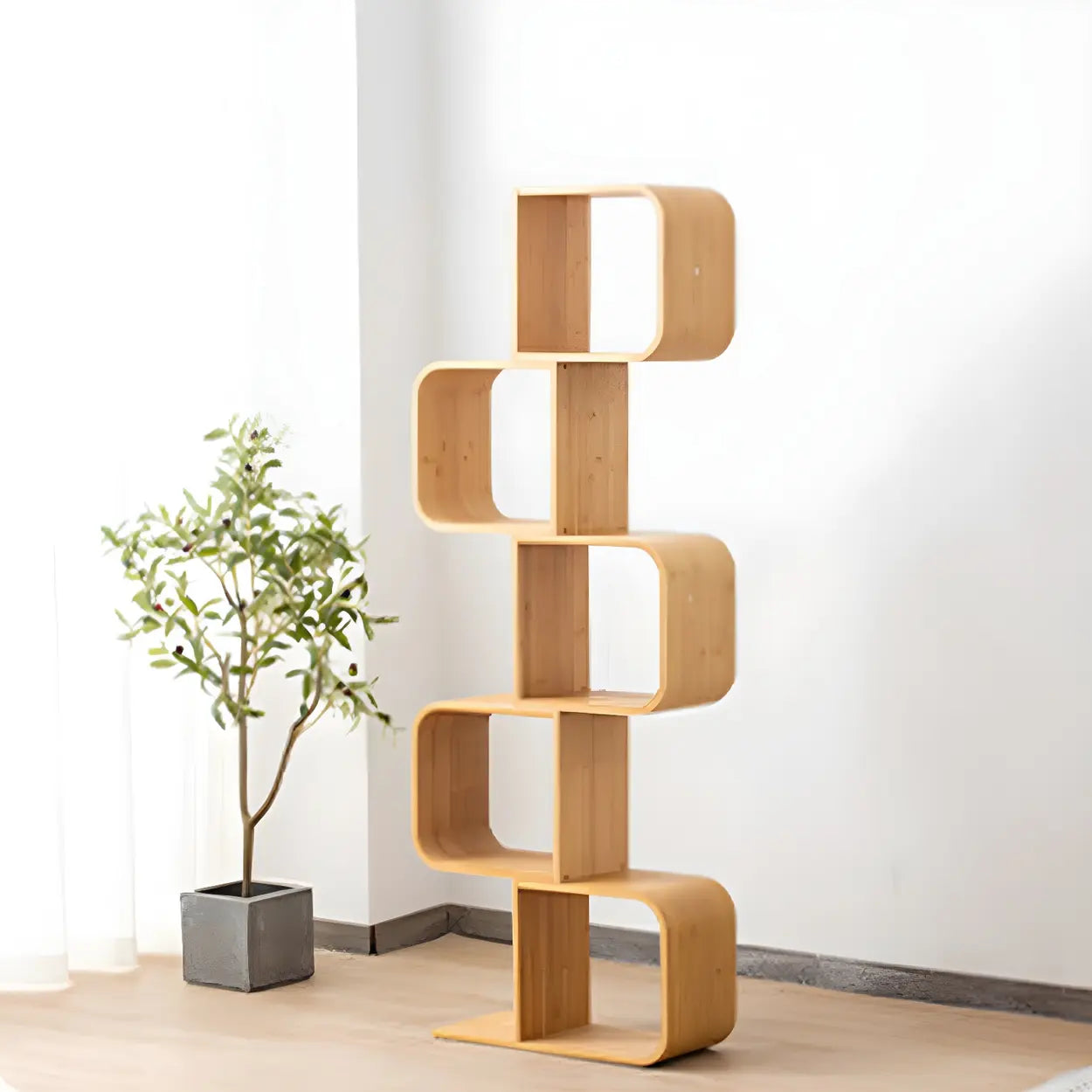 Natural Bamboo Geometric Open-Back Bookcase