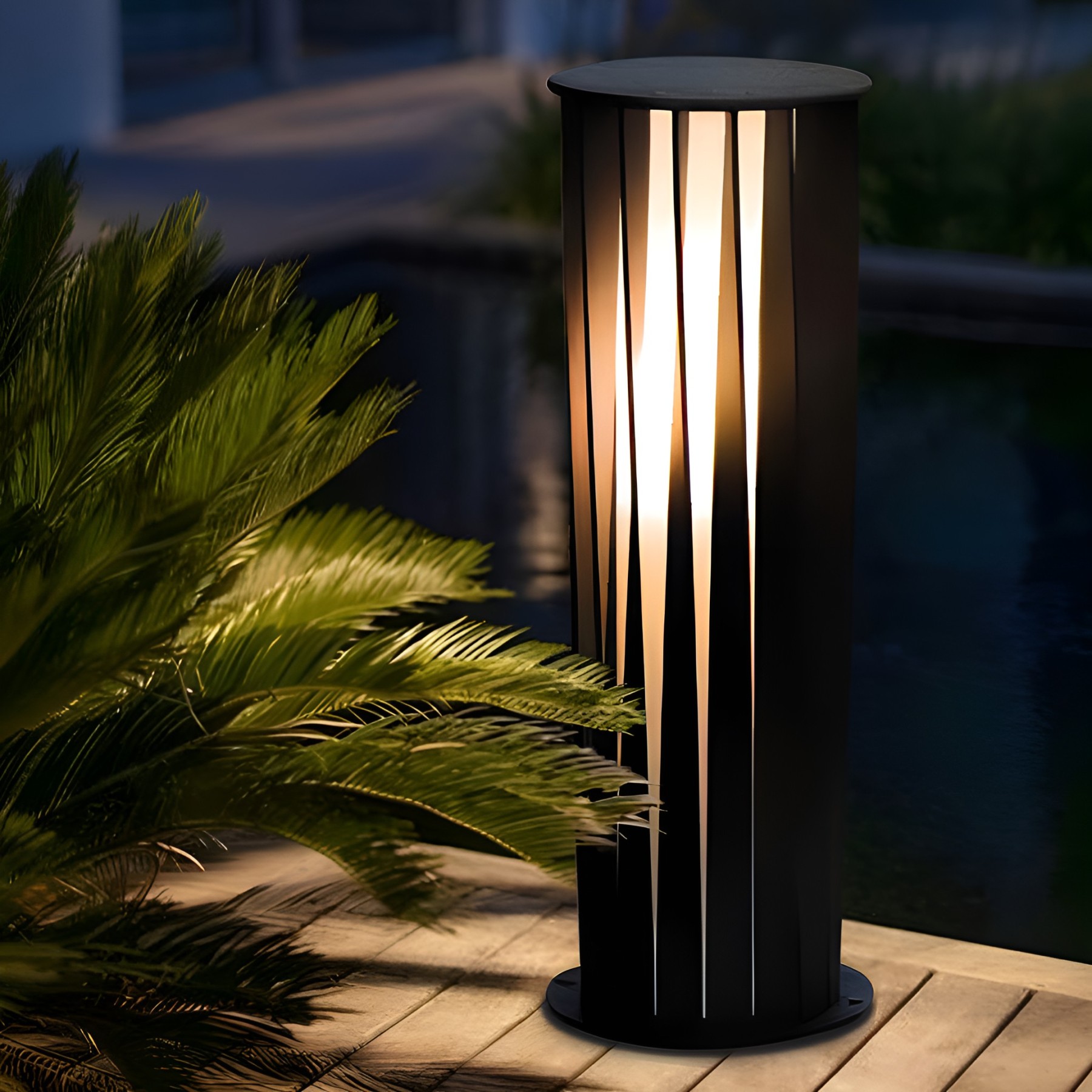 Geometric Black Cage Solar LED Pathway Light